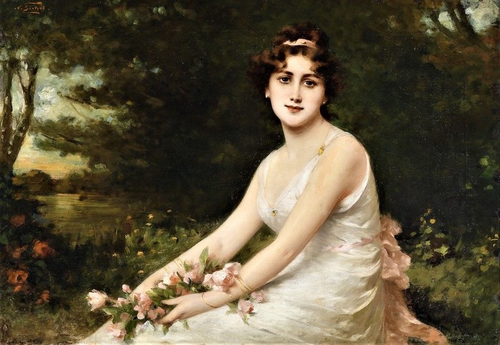        (Young lady with roses on the lakeshore)    47.5 x 67.5      (700x483, 104Kb)
