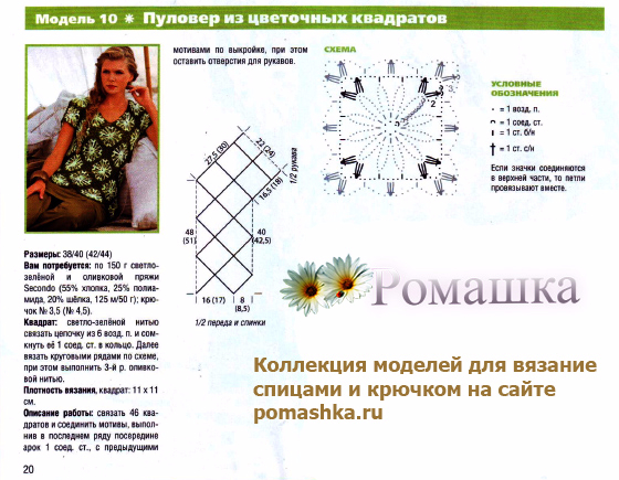 Джемпер из квадратов крючком схемы и описание