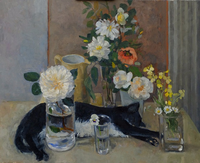 Sleeping Cat and Flowers (656x534, 309Kb)