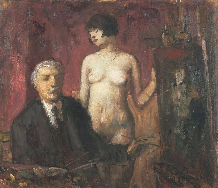 Béla Iványi-Grünwald - Self-portrait with a Model (700x604, 435Kb)