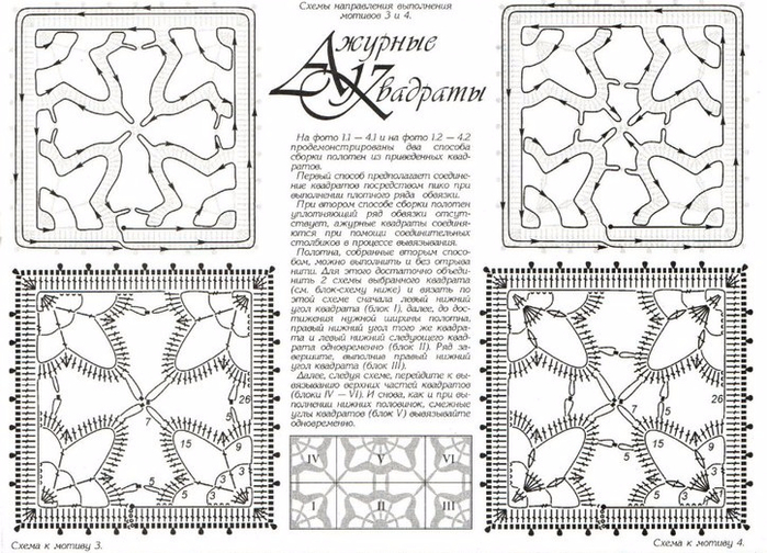 Квадраты спицами схемы и описание ажурные