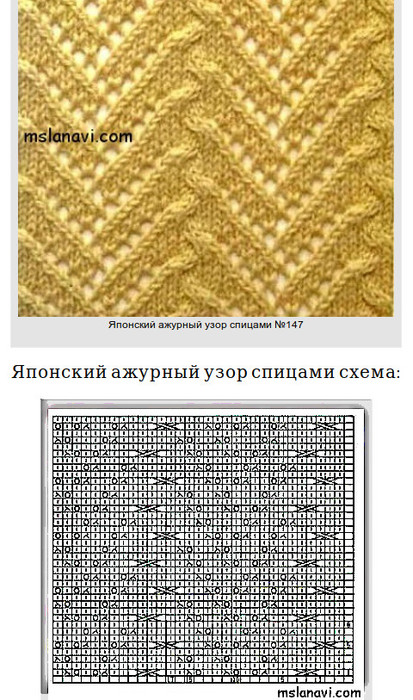 Ажурный узор спицами зигзаг схема