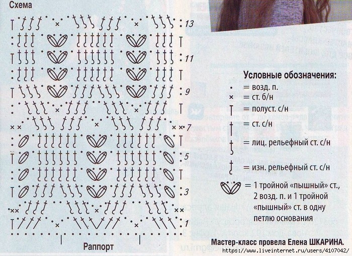 Узор колоски крючком схема