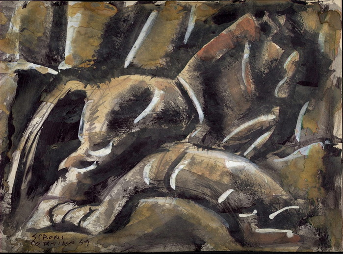 1949 Cavallino e cavaliere.  . Tempera su carta fotografica rovesciata, 17,1x22,7 cm  .  (700x518, 168Kb)