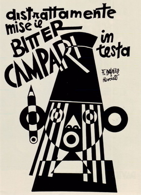 1928 He Distractedly Put the Bitter Campari on His Head (Distrattamente mise il Bitter Campari in testa), India ink on card. (290x400, 50Kb)