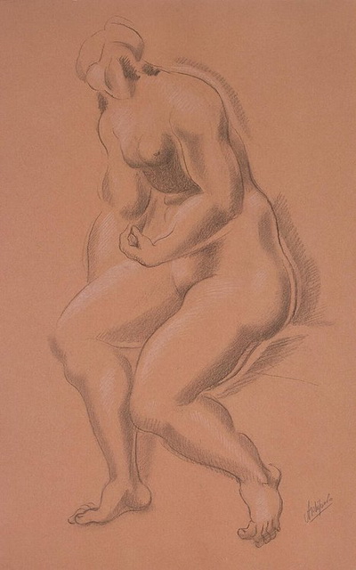 1920-е Seated-Female-Nude-with-Left-Hand-on-Right-Leg (400x640, 74Kb)