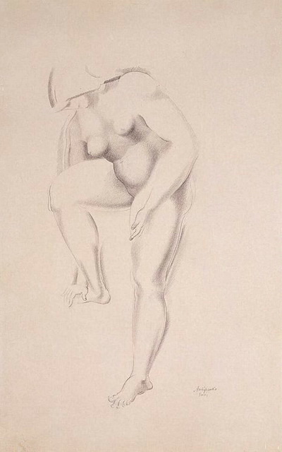 1920-е Standing-Female-Nude-Touching-Right-Foot-with-Fingers (400x640, 58Kb)