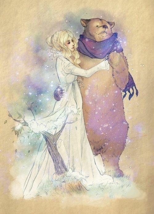 Медведь и девушка рисунок