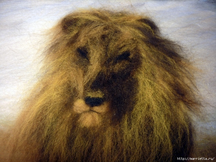 Рисуем шерстью картину «Царь зверей» (3) (700x524, 296Kb)