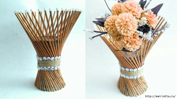 Цветочная креативная ваза из газетных трубочек (700x393, 178Kb)