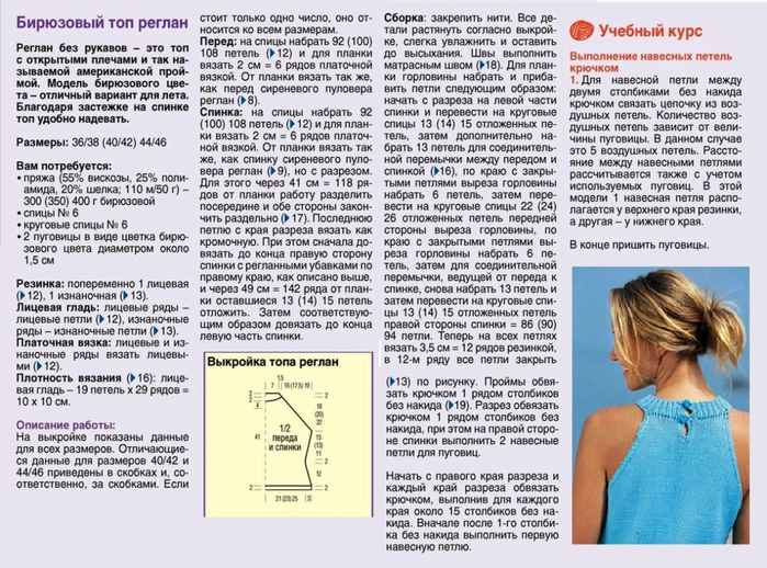 Летняя кофточка спицами из хлопка для женщин с описанием и схемами бесплатно реглан сверху спицами