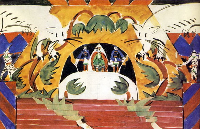 1911 Эскиз декорации к народной драме 18-го века Царь Максимилиан и его непокорный сын Адольф (700x452, 145Kb)
