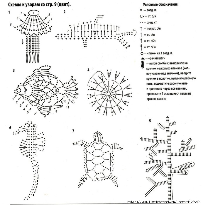 Морские мотивы крючком схемы