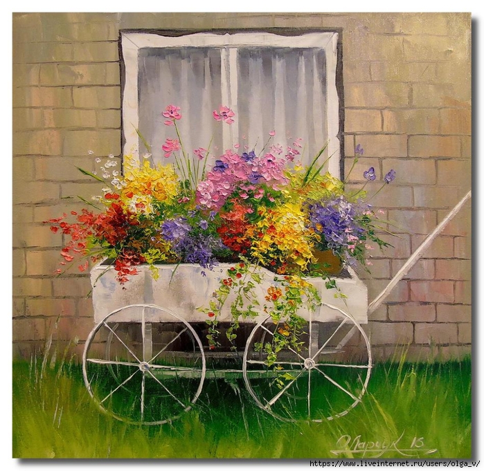 Olha-Darchuk-Old-Wagon-With-Flowers (700x681, 422Kb)