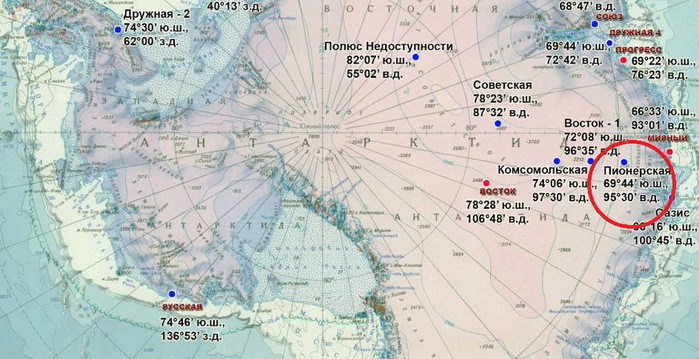 Карта баз в антарктиде