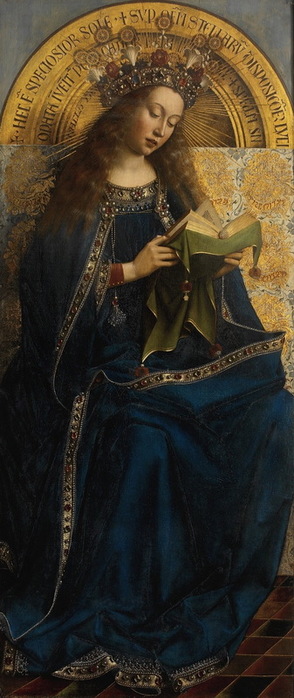 1540-е Стар Пинако, Мюнхен  Maria (veneration of the Lamb), Пан, м. 165,4 x 71,1 cm. Munich, Bayerische Staatsgemäldesammlungen, (2) (294x700, 83Kb)