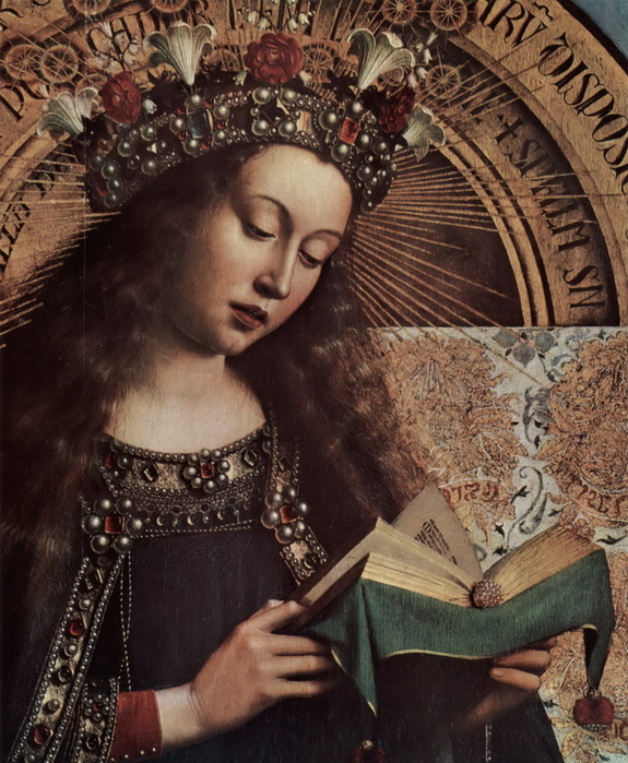 1540-е Стар Пинако, Мюнхен  Maria (veneration of the Lamb), Пан, м. 165,4 x 71,1 cm. Munich, Bayerische Staatsgemäldesammlungen, дет (575x700, 174Kb)