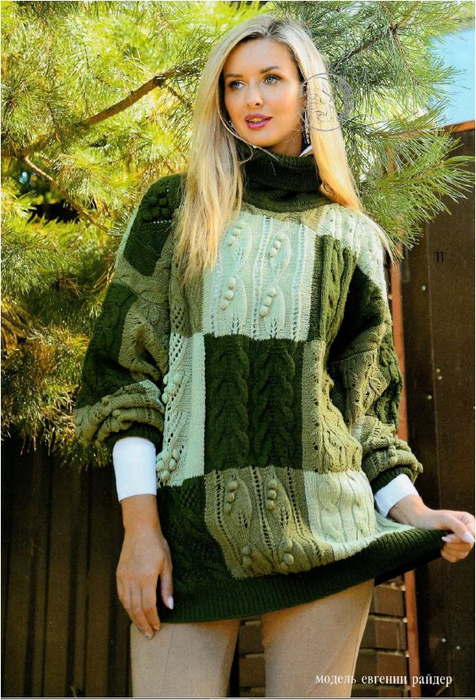 Вязание спицами в стиле пэчворк симпатичного женского пуловера: схема с описанием