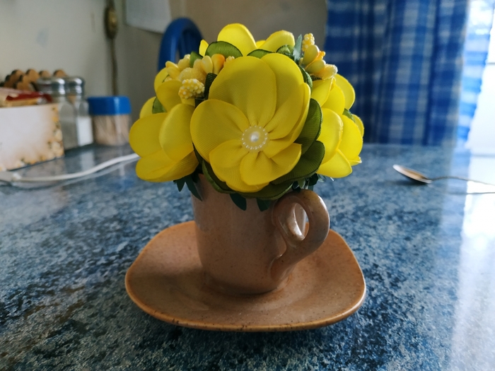 МК - цветок канзаши из атласной ленты / Топиарий - 1 часть | kanzashi | Mariya