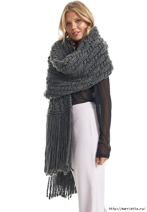 Объемный женский шарф спицами (2) (486x700, 126Kb)