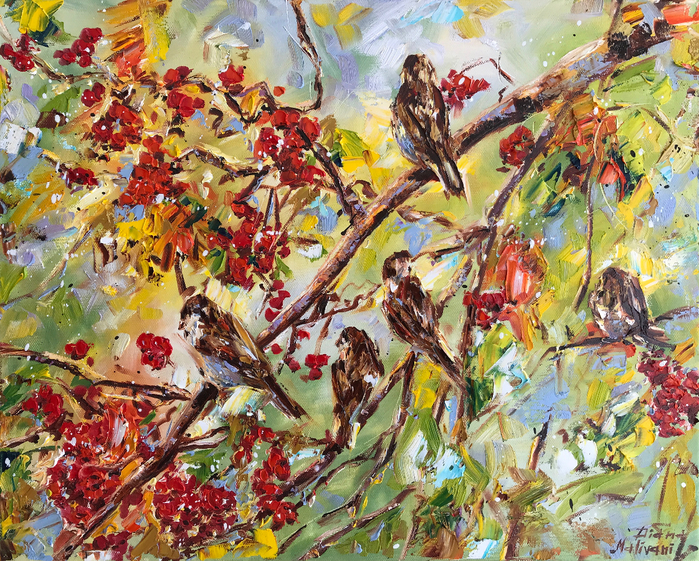 SPARROWS_IN_THE_ROWAN_TREE_2019_40X50 (700x561, 735Kb)