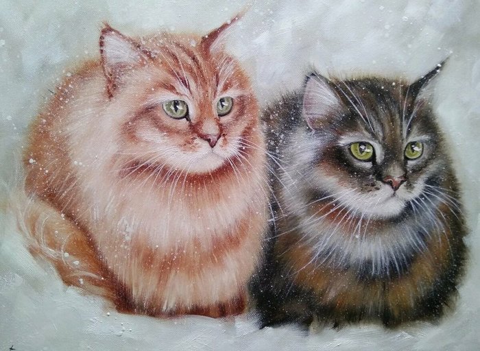 Кошка масло любят. Картины с кошками. Кошки в живописи.