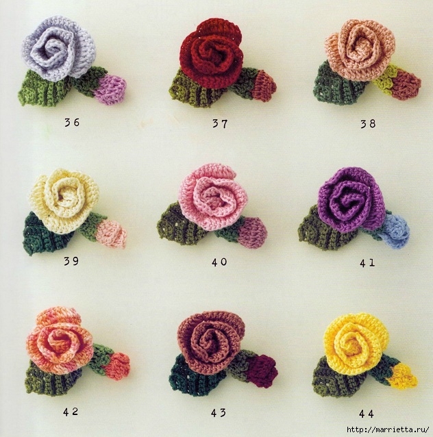 Цветы крючком для создания украшений. Схемы вязания (25) (632x638, 286Kb)