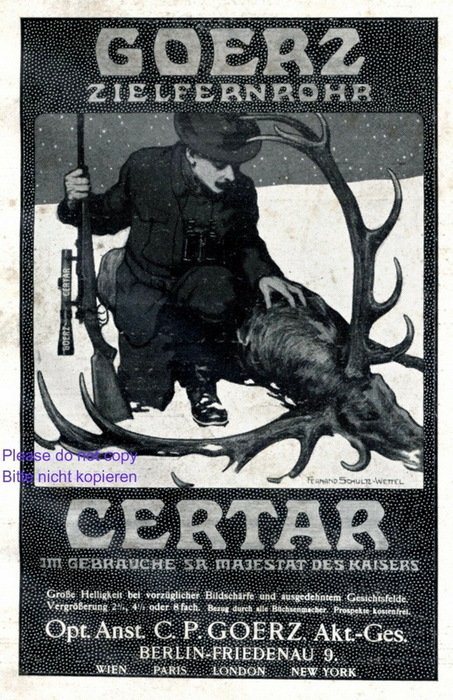 1910 Zielfernrohr Goerz Reklame 1910 von Schultz Wettel Jagd Gewehr Fernglas Werbung (453x700, 165Kb)