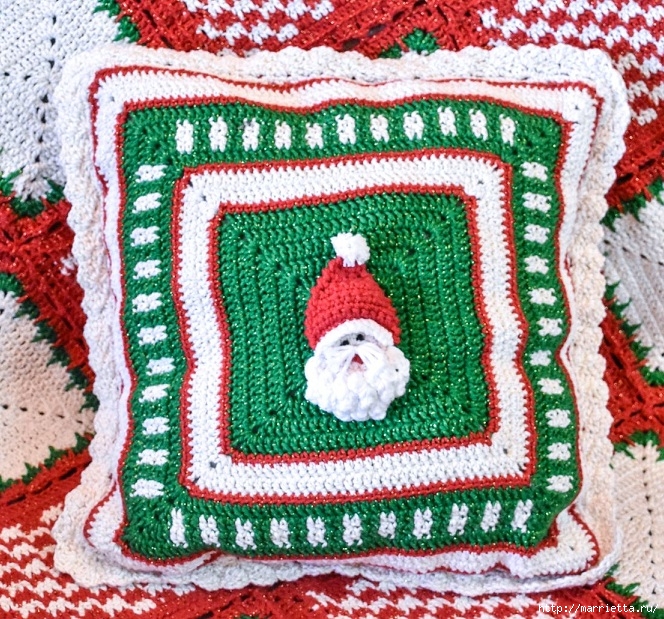 Рождественское вязание. Плед и подушки с Санта-Клаусом (4) (664x619, 446Kb)