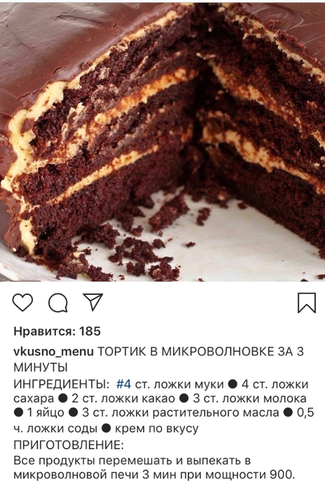 Торт для микроволновки без молока