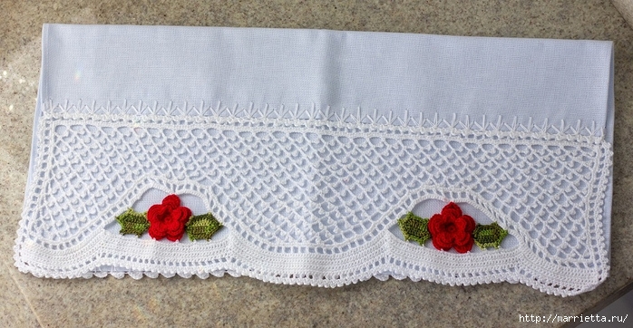 Ажурная обвязка с розами - крючком для декора полотенца (2) (700x362, 254Kb)