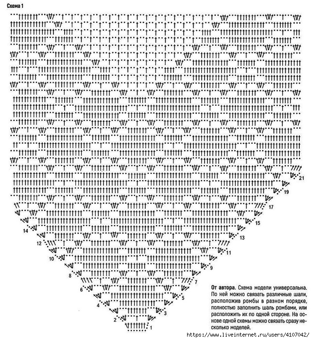 Шаль крючком паучки схема