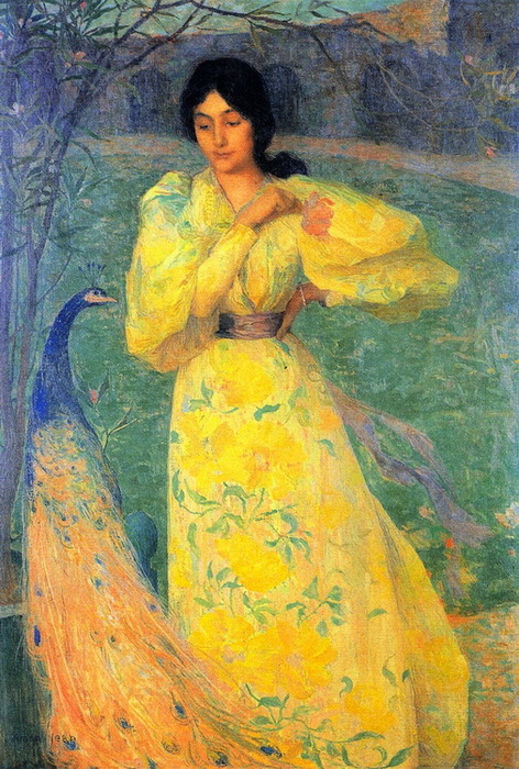 1895 Молодая женщина с павлином. Х, м. на карт. 105 x 70 cm. Museum of Decorative Arts, ЛУВР, Pavillon de Marsan. (472x700, 179Kb)