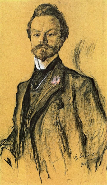 Портрет К Бальмонта работы Валентина Серова 1905 год. (405x700, 370Kb)
