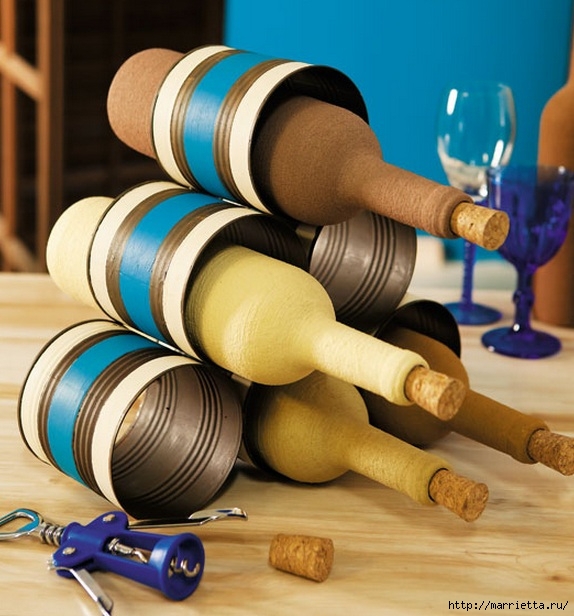 Органайзер для винных бутылок из железных банок (2) (574x616, 212Kb)