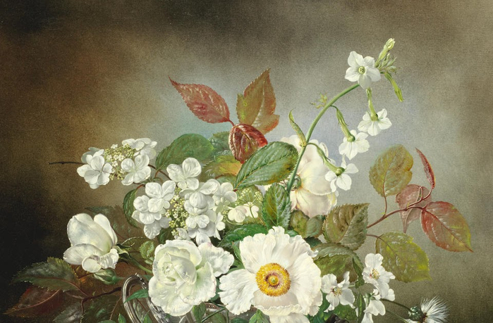 Cecil-Kennedy-White summer flowers in a silver vase (700x459, 334Kb)