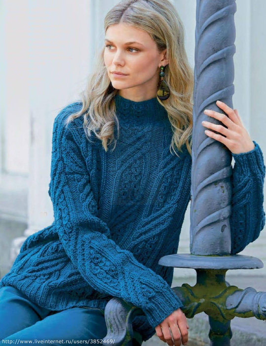 Тёмно-бирюзовый пуловер из натуральной шерсти (539x700, 420Kb)