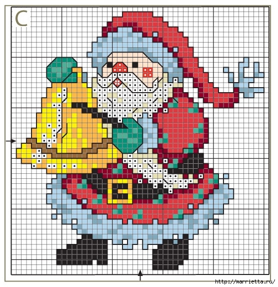 Санта Клаус на подушке. Схемы вышивки крестом (3) - копия (556x573, 290Kb)