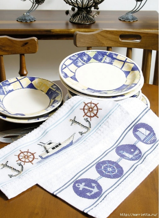Вышивка морской тематики для кухонного полотенца (513x700, 291Kb)
