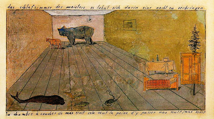 1920 La chambre à coucher de Max Ernst cela vaut la peine dy passer une nuit. Collage 16.3 x 22 cm.  (700x391, 169Kb)