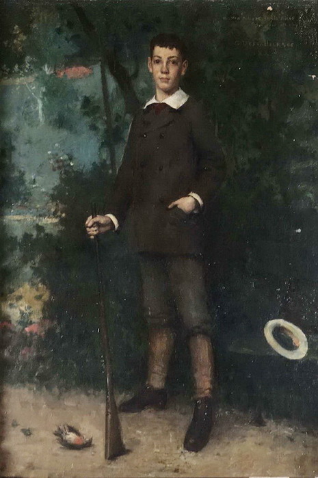1883 Pierre Des Vallières enfant, Le premier coup de fusil. , .  77.5 x 53.3 cm.  (465x700, 94Kb)
