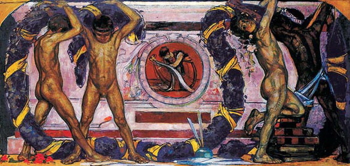1912 Children with the Garland. , . 78 x 167 cm. Decoration for a library.  (700x333, 123Kb)