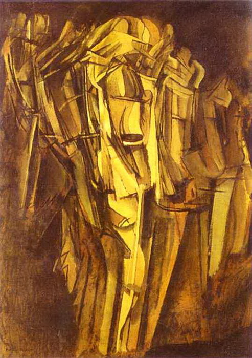 1911 Sad Young Man in a Train (Jeune homme triste dans un train). Oil on canvas, affixed to cardboard. 100 x 73 cm. Peggy Guggenheim Foundation, Venice, Italy. (493x700, 138Kb)