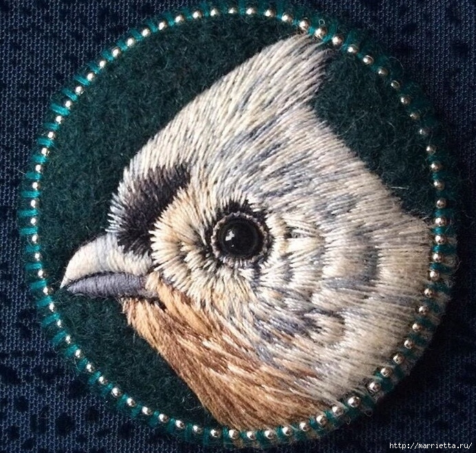 Птицы вышивкой гладью. Декоративная брошь ручной работы (8) (691x657, 413Kb)