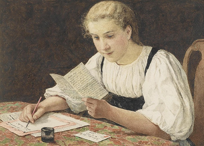 Girl writing. 1907 (700x501, 402Kb)