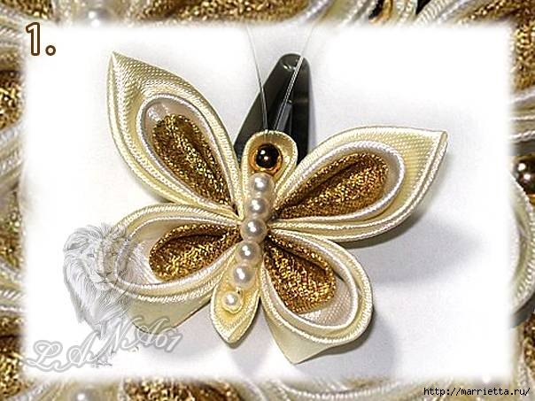 Заколки #Бабочки #канзаши из атласных лент Мастер класс. Hairpins tick tock Butterfly kanzashi