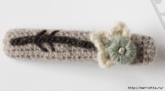 Вязание крючком. Зажим-заколка для волос (2) (560x309, 76Kb)