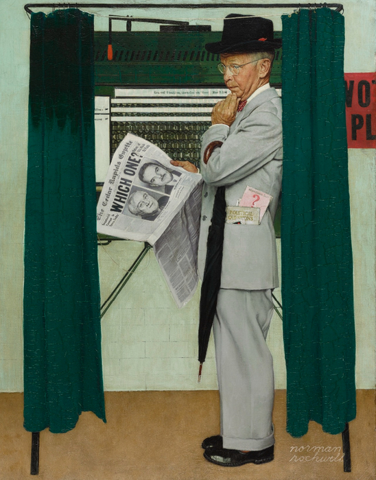 Norman Rockwell (1894 - 1978) - Which One(() (Undecided; Man in Voting Booth) (1944) (548x700, 443Kb)