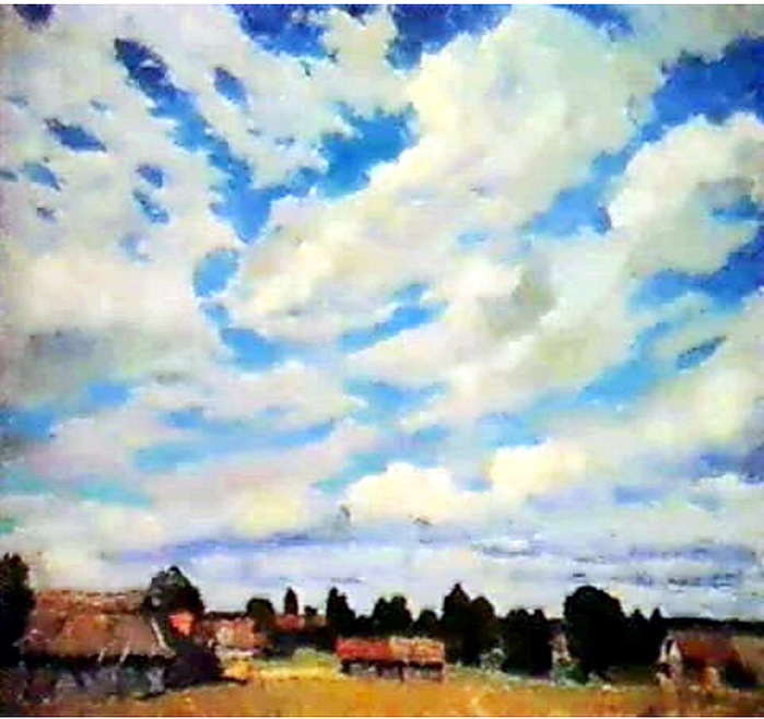 1925 Летний пейзаж с облаками. 61.7 x 80 cm. ЧС  (700x658, 119Kb)