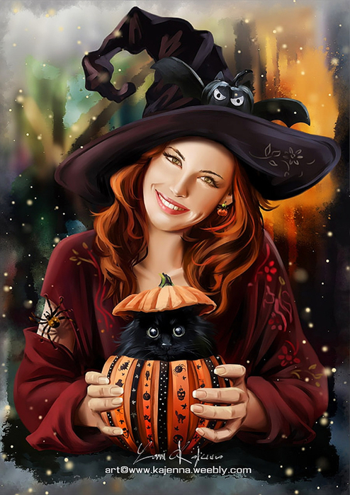 Girl witch and black cat (494x700, 410Kb)
